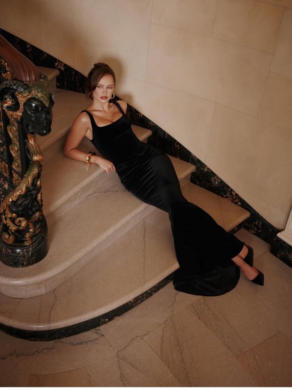 House of Cb Yasmine Black Velvet Hourglass Maxi Dress - Limited Edition
